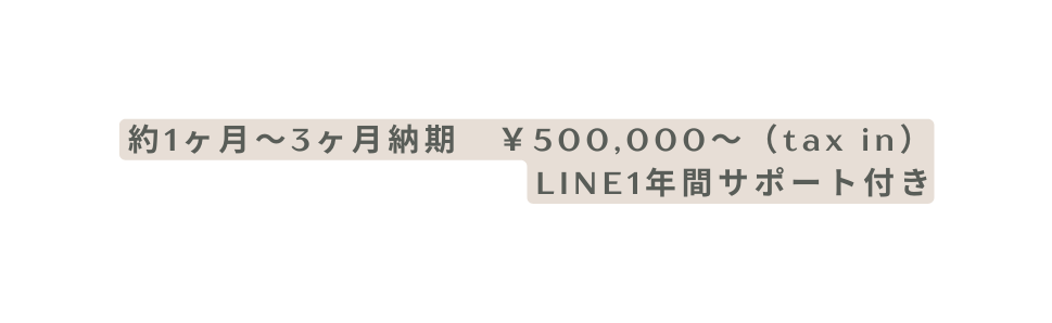 約1ヶ月 3ヶ月納期 500 000 tax in LINE1年間サポート付き